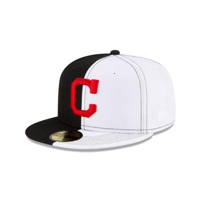 Black Cleveland Indians Hat - New Era MLB Split Crown 59FIFTY Fitted Caps USA1073582